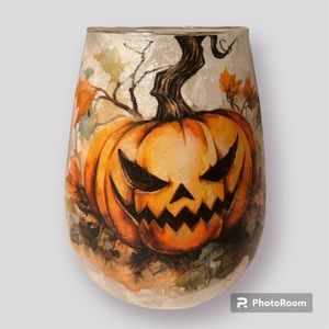 Jack o Lantern Stemless Wine Glass